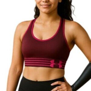 Under Armour XS HeatGear Sports Bra Burgundy Pink Trim Compression Racerback